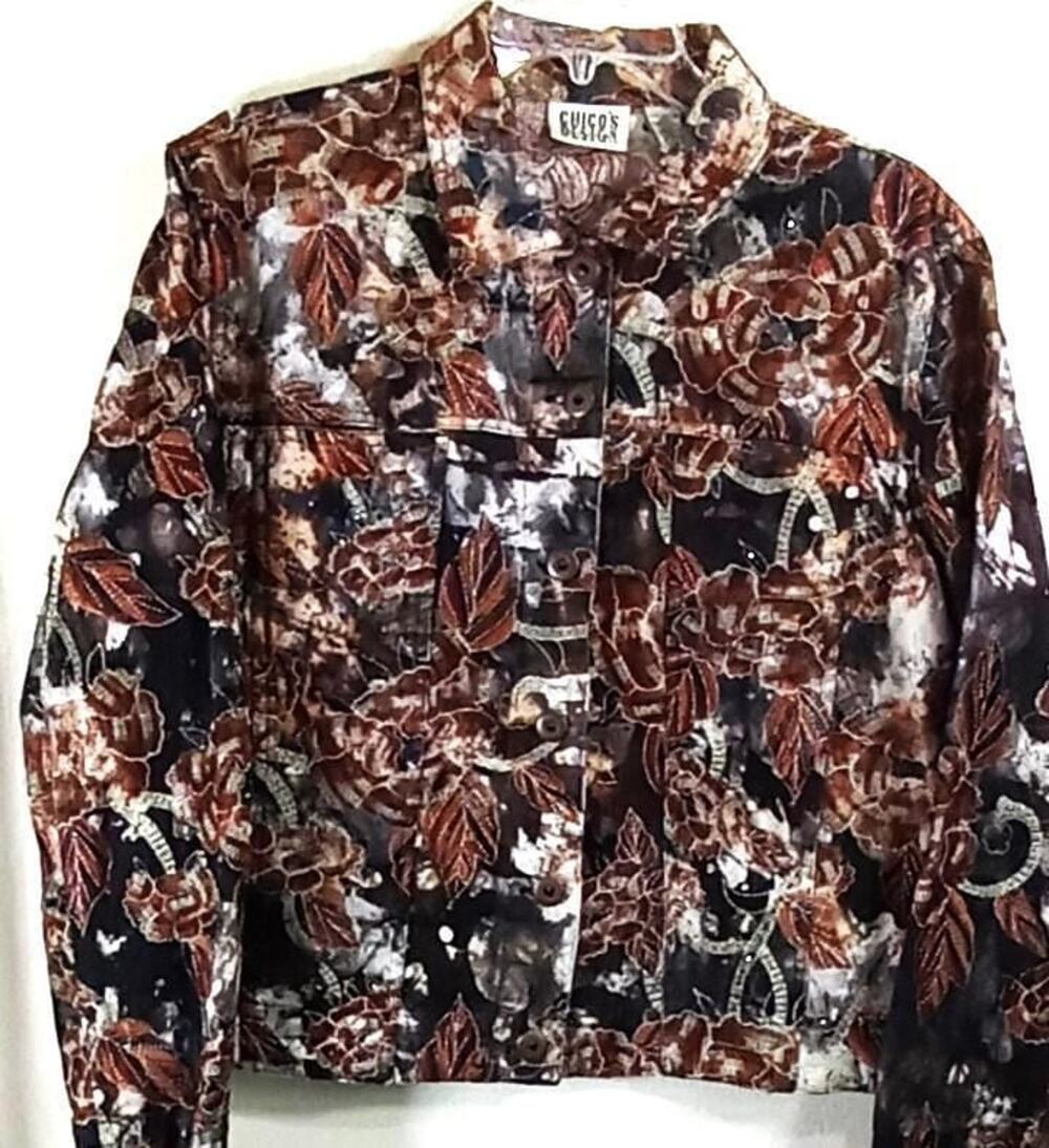 Chicos Women's Jacket Size 2 Art Floral Embroidered Long Sleeve Colorful Vintage